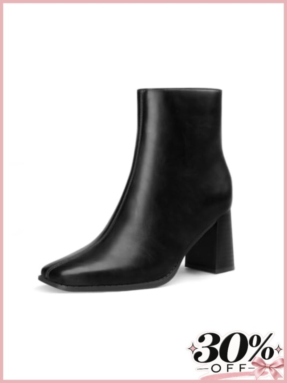 Square Toe Chunky Block Heel Ankle Boots Side Zip Dress Booties